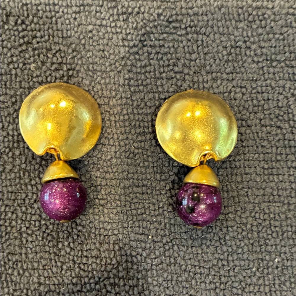 Chic Gold and Purple Sphere Earrings